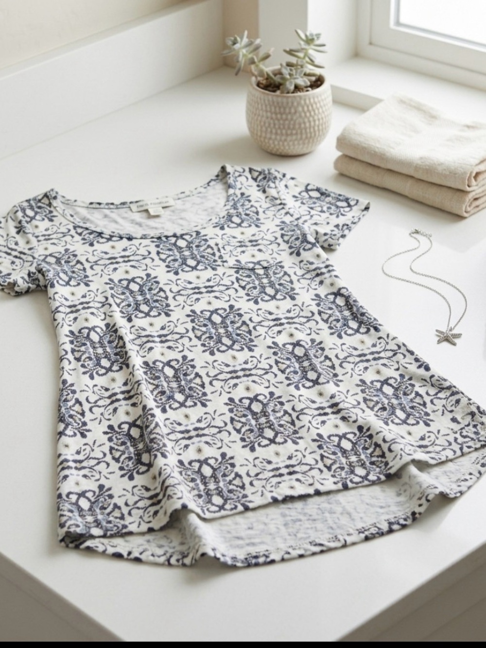 Fresh produce Cream and Black Printed Scoop Neck Tunic